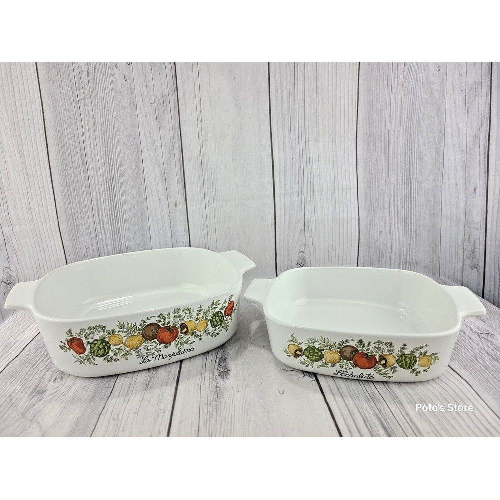 Vtg 2 Corning Ware Spice of Life Cass. Dish L'Echalote, La Marjolaine, N…